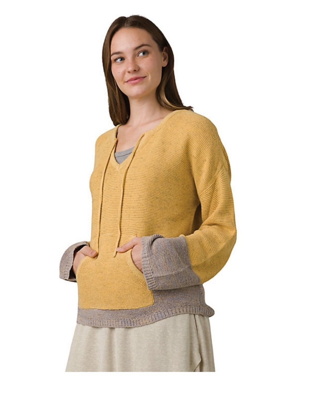Prana Crystal Beach  cotton Mustard Two-Tone Pullover Hoodie Sweater xl